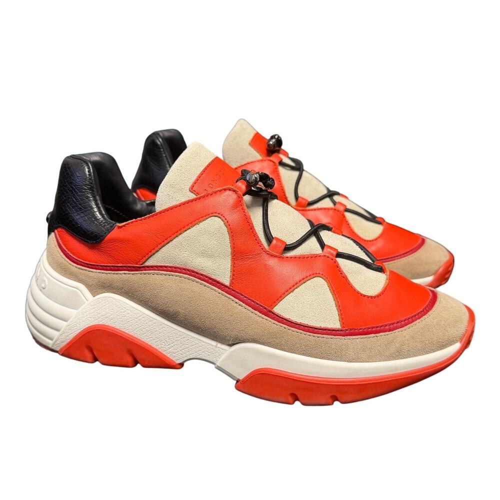 Longchamp Orange Red Tan Leather & Suede Sneakers